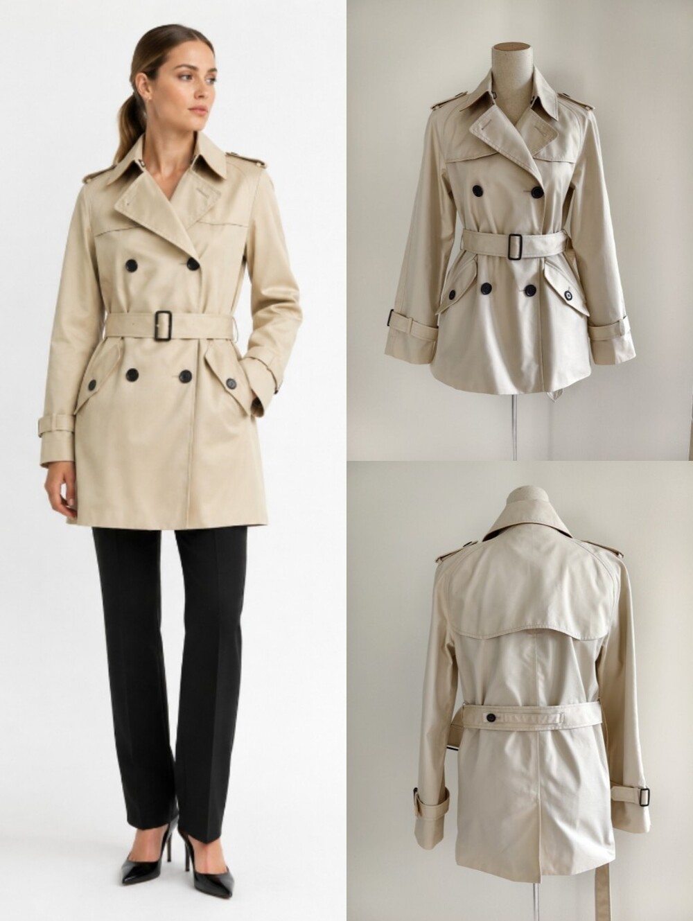 Like New Coach Double Breasted Belted Short Trench Fall Coat In Cream